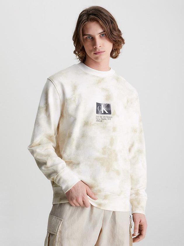 Calvin Klein USA Tie Dye Monogram Mens Sweatshirt Beige 4361792-KE